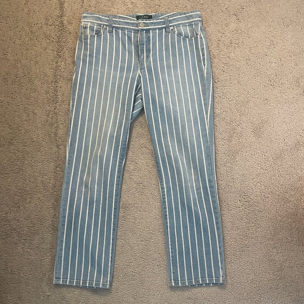 Lauren by Ralph Lauren ankle length striped denim pants. 26" inseam. Size 10.